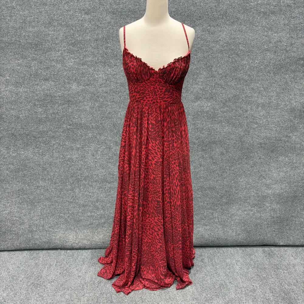Fame And Partners Dress Womens 6 Red Animal Print Sweetheart Maxi Chiffon